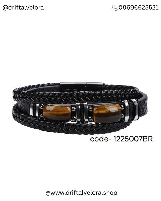 Men’s Triple -Layer Leather Bracelet with Tiger Eye Stones (1225007)