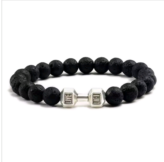 Black Volcano Natural Beads Dumbbell Bracelet|1012027