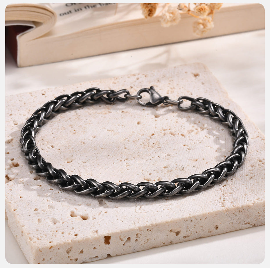 Vintage Titanium Steel Cubian/Wheat Chain Bracelet|1025014