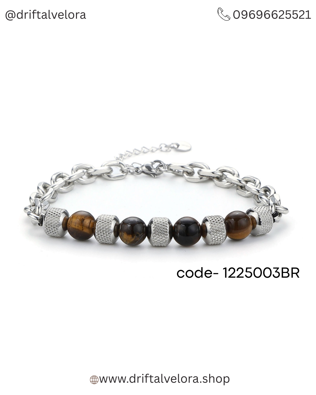 Premium Stainless Steel Chain Bracelet with Tiger Eye Stone|1225003