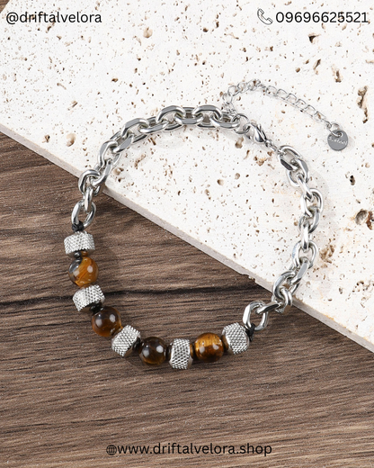 Premium Stainless Steel Chain Bracelet with Tiger Eye Stone|1225003
