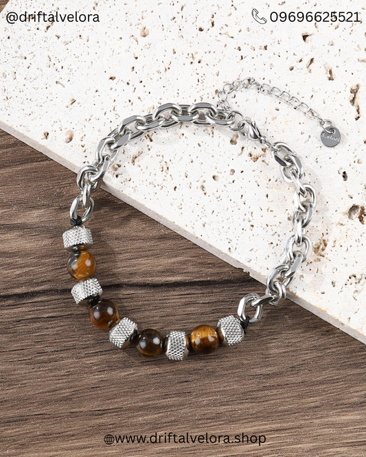 Premium Stainless Steel Chain Bracelet with Tiger Eye Stone|1225003