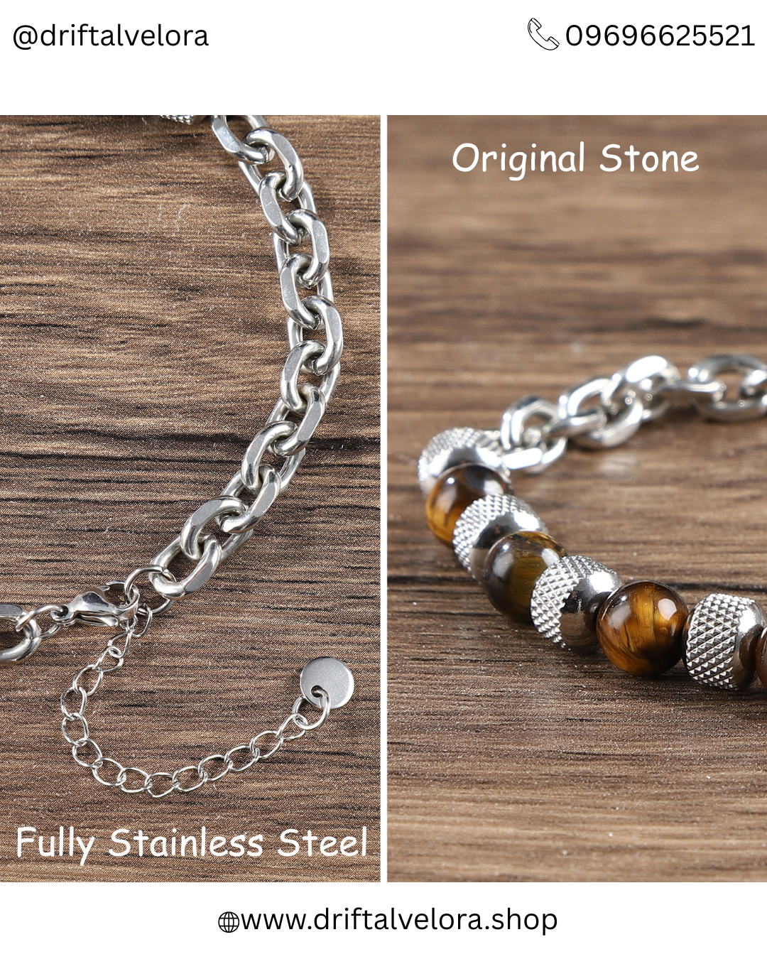 Premium Stainless Steel Chain Bracelet with Tiger Eye Stone|1225003