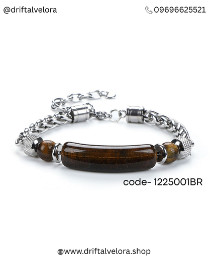 Premium Stainless Steel Chain Bracelet with Natural Tiger Eye Gem Stone 1225001BR | 1225001BK