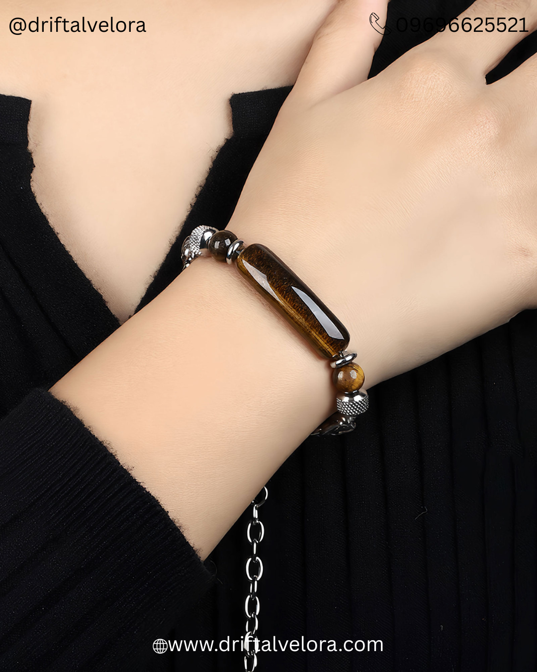 Premium Stainless Steel Chain Bracelet with Natural Tiger Eye Gem Stone 1225001BR | 1225001BK