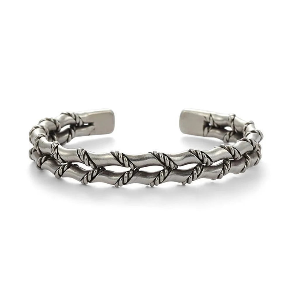 Silver Plated Double Layer Twisted Cuff Bracelet|1012020