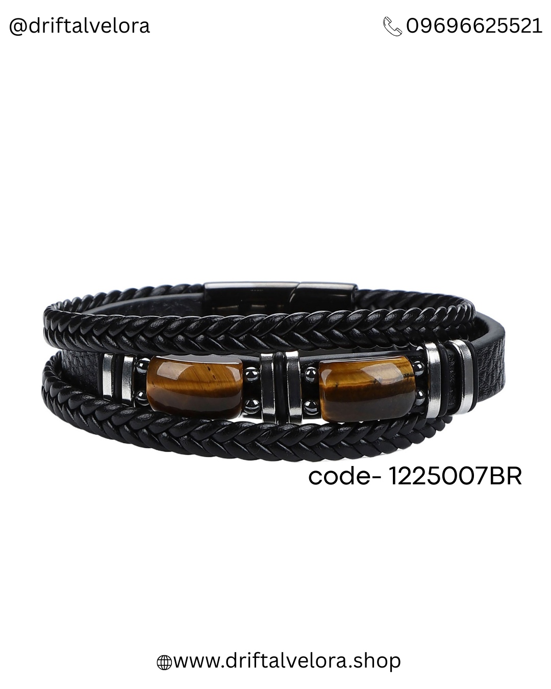 Men’s Triple -Layer Leather Bracelet with Tiger Eye Stones (1225007)