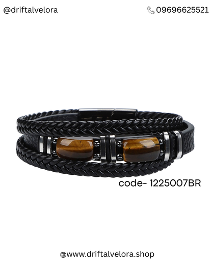 Men’s Triple -Layer Leather Bracelet with Tiger Eye Stones (1225007)
