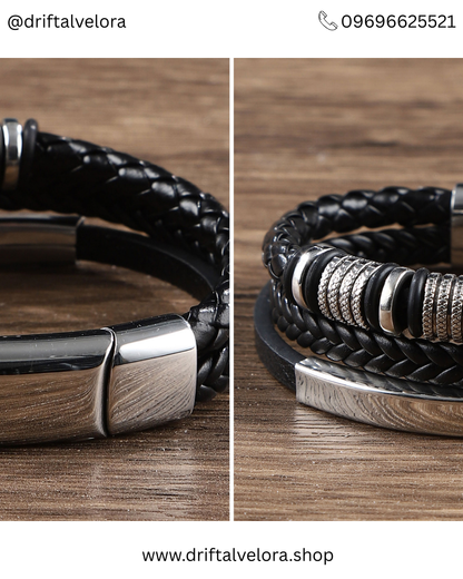 Multi-Layer Leather Bracelet with Magnetic Clasp (1225009)