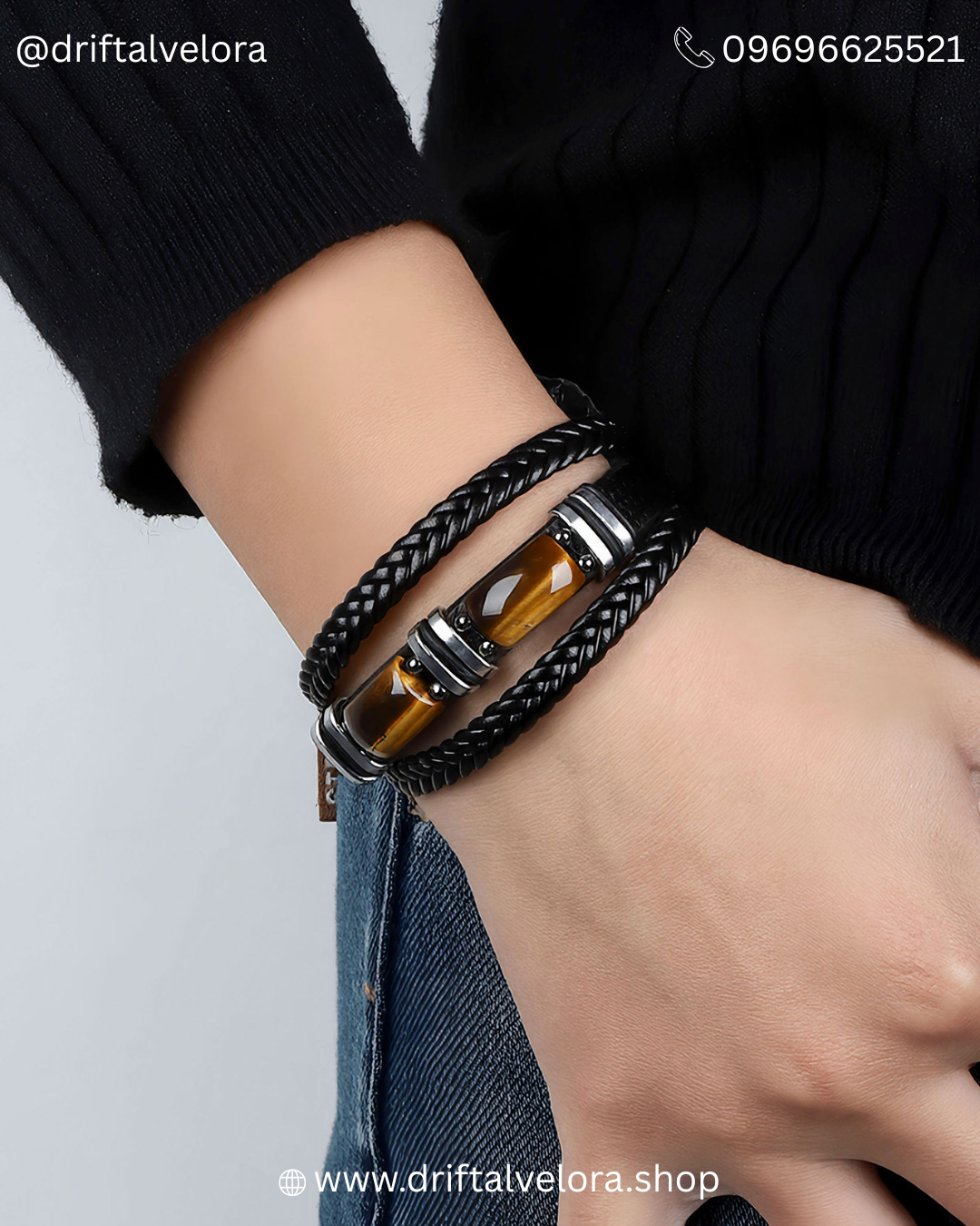Men’s Triple -Layer Leather Bracelet with Tiger Eye Stones (1225007)