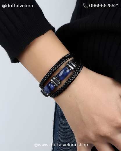 Men’s Triple -Layer Leather Bracelet with Tiger Eye Stones (1225007)