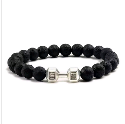 Black Volcano Natural Beads Dumbbell Bracelet|1012027