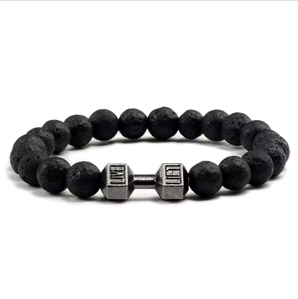 Black Volcano Natural Beads Dumbbell Bracelet|1012027