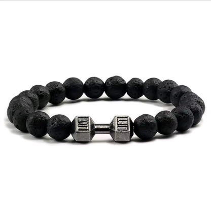 Black Volcano Natural Beads Dumbbell Bracelet|1012027