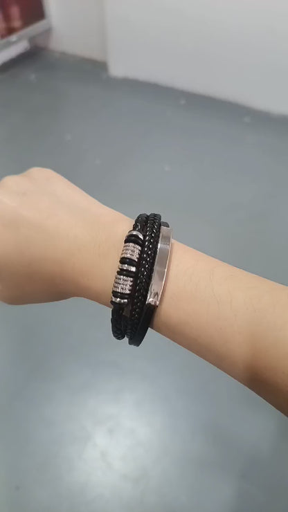 Multi-Layer Leather Bracelet with Magnetic Clasp (1225009)