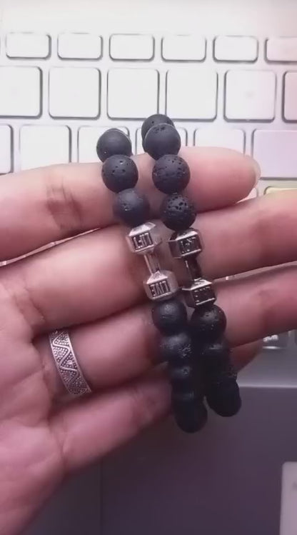Black Volcano Natural Beads Dumbbell Bracelet|1012027
