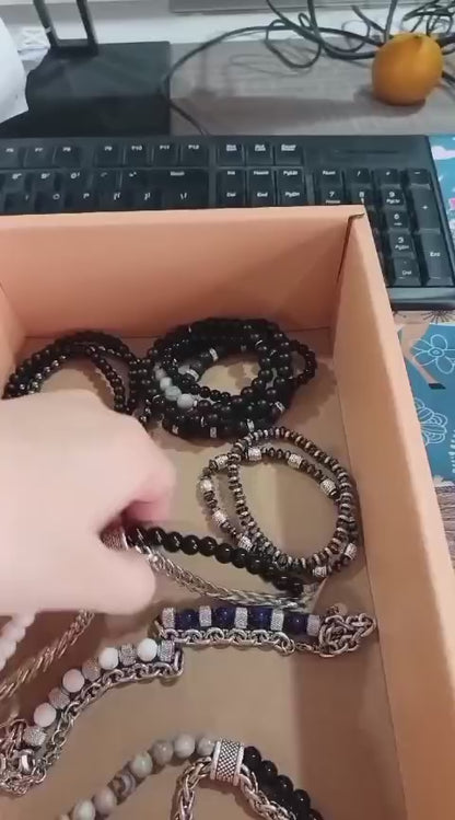 Beaded Stainless Steel Link Chain Bracelet Unisex Aether & Onyx: Dual-Strand Stainless Steel & Natural Stone Bracelet|122502